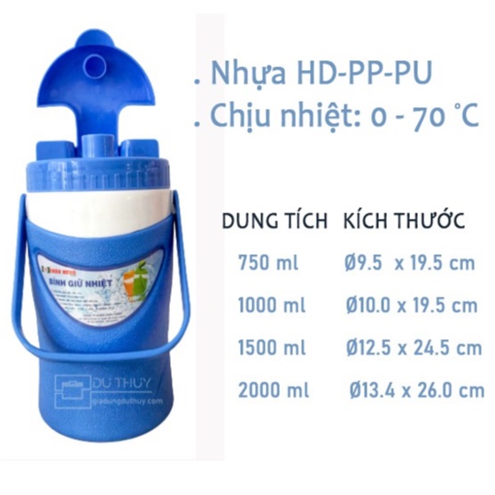 Bình đá giữ nhiệt cao cấp có quay xách tiện lợi dụng tích 750ml-1000ml-1500ml-2000ml 2 màu sắc miệng lớn dễ vệ sinh