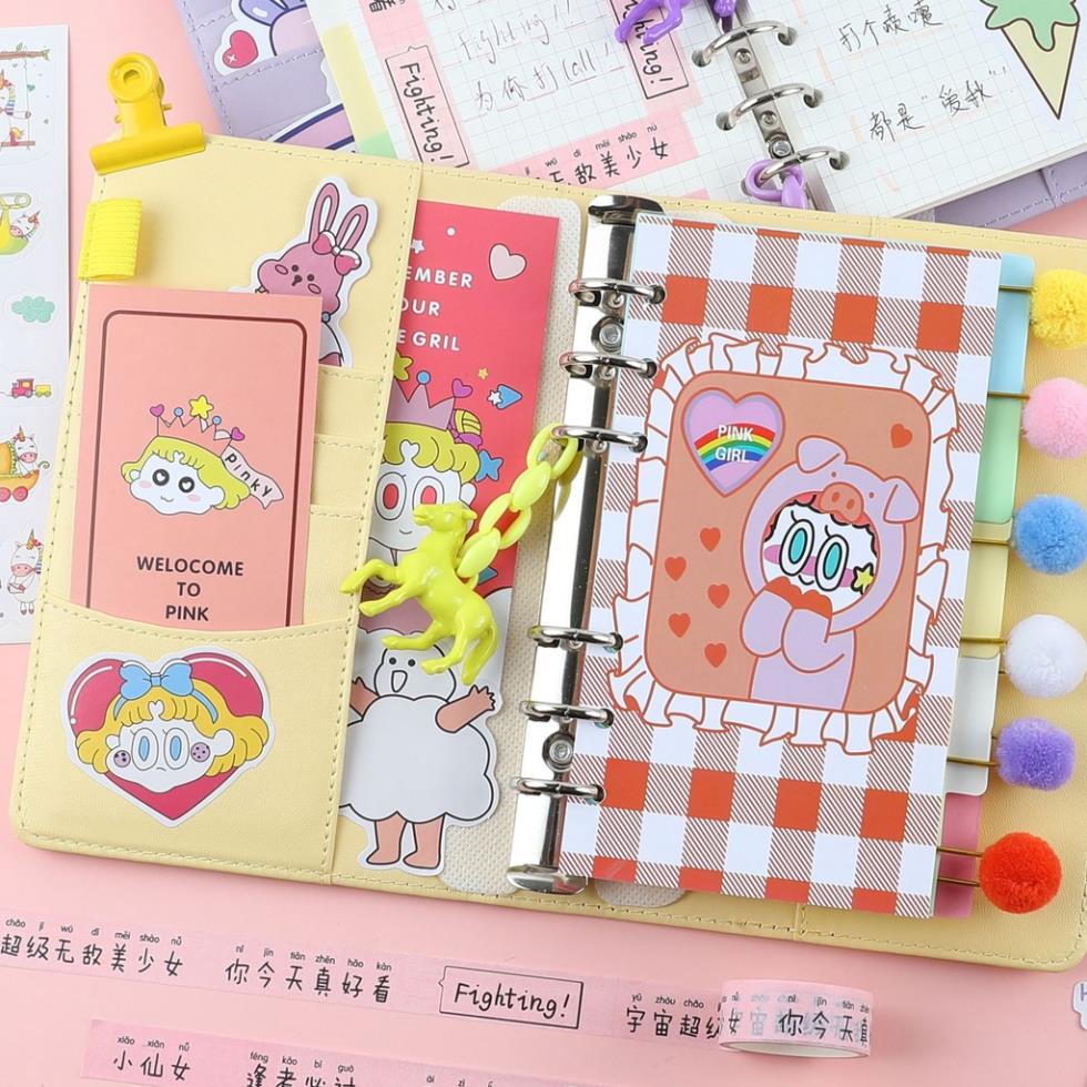 Sổ còng binder SOLANO sổ tay ghi chép A6 tự thiết kế tặng kèm 13 món phụ kiện trang trí đáng yêu SN-001377