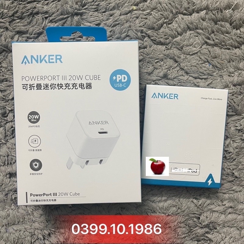Bộ sạc ANKER A2149 PowerPort III Cube 20W PD 3.0 chân gập sạc Táo cực nhanh
