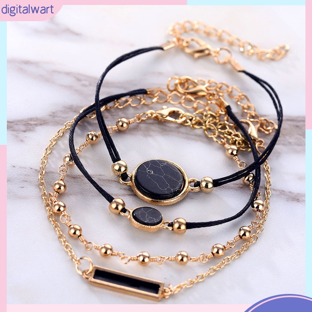 Set 4 Vòng Đeo Tay Phối Phụ Kiện Kiểu Dáng Thời Trang Ấn Tượng Cho Nữ