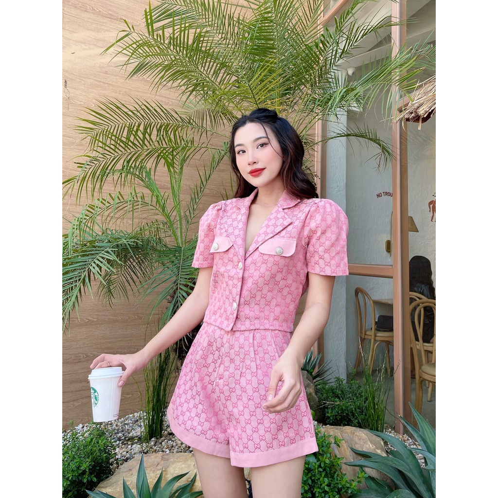 Set Áo cổ Vest Crotop + Quần Phối nút mạ kim trẻ trung sang trong DS91 CIN HOUSE