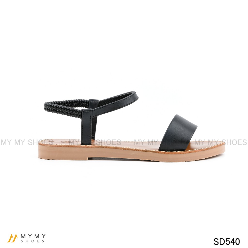 SD540 Sandal bệt da lì quai ngang chun sau đế cao su