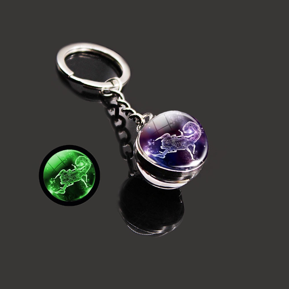 Móc Khóa Quả Cầu Kính Dạ Quang Hai Mặt Hình Cung Hoàng Đạo Sáng Tạo