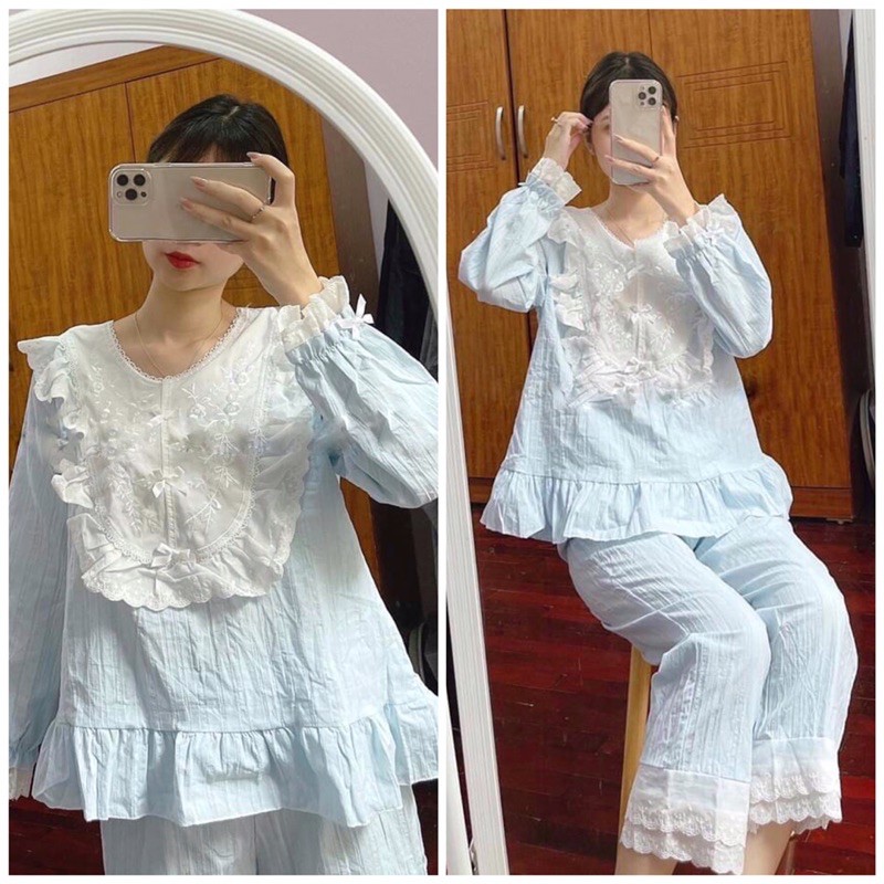 Đồ ngủ cao cấp ren viền cổ (có ảnh thật) - Sẵn 2 màu | BigBuy360 - bigbuy360.vn