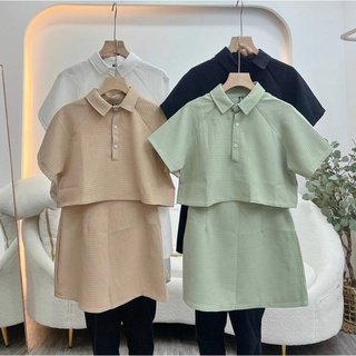 Set polo croptop xốp + chân váy