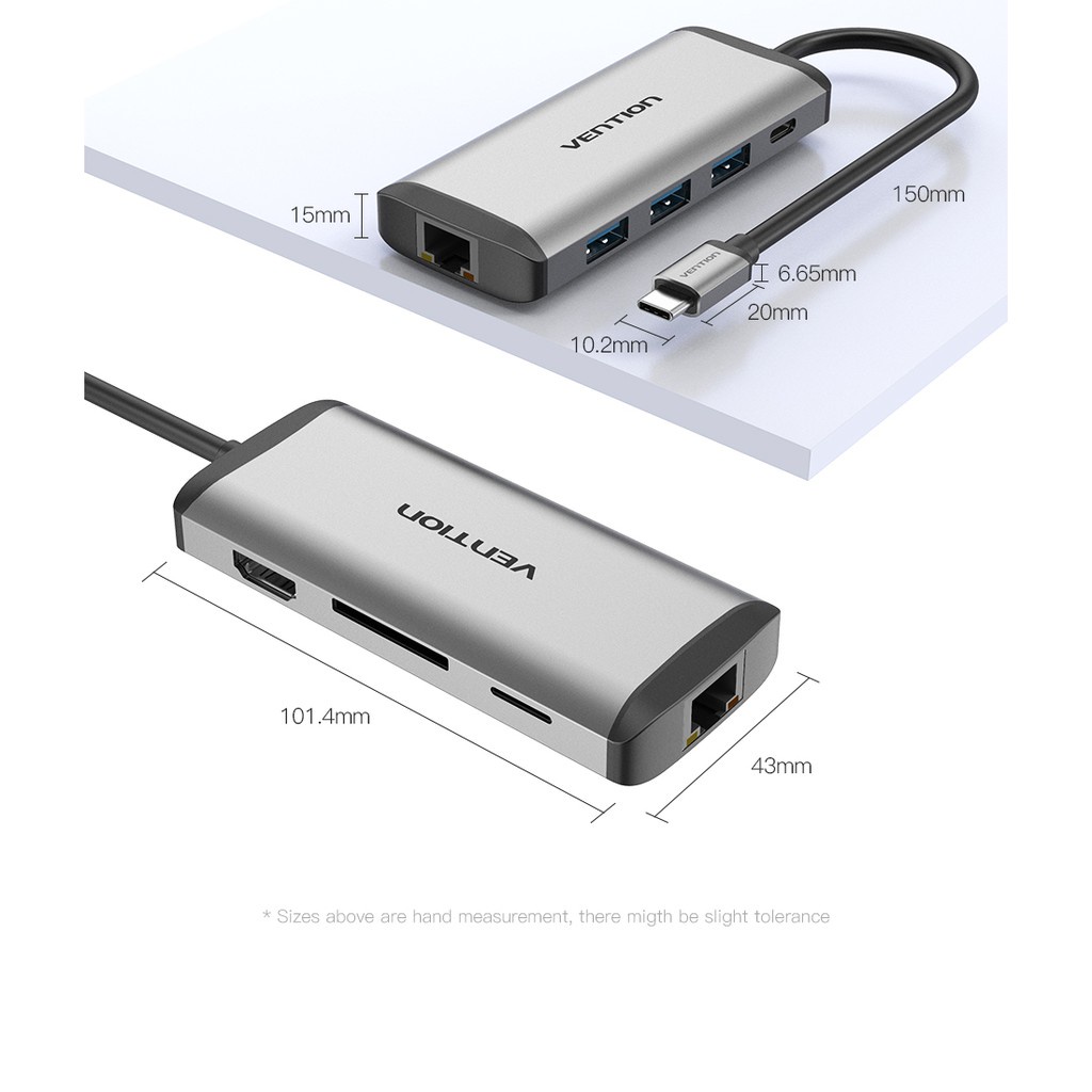 Vention Hub Chuyển Đổi Từ Type-C Sang 4k Hdmi Rj45 Vga Usb 3.0 Hub Cho Macbook Pro Huawei Mate 30 Usb-C 3.1