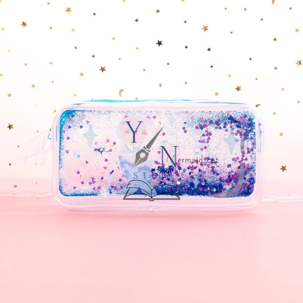 Hộp Bút Trong Suốt Nhựa PVC Chống Nước Cát Nhũ Siêu Xinh