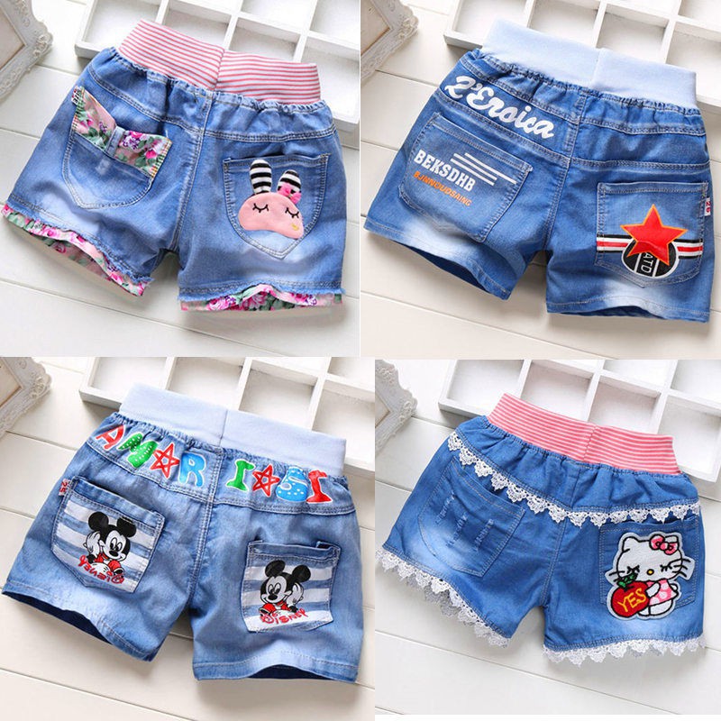 Quần Short Denim Vải Cotton Mỏng Thiết Kế Dễ Thương Cho Bé Gái