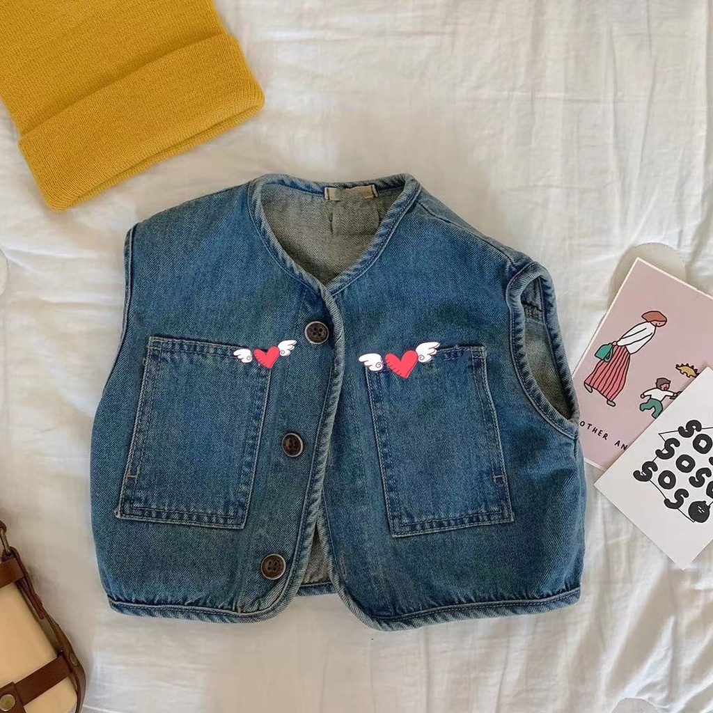 Áo gile thu đông denim trẻ em mix đồ phong cách Hàn quốc
