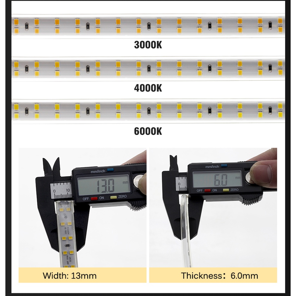 Dây Đèn LED 220V 2835 180LEDs / m 10W / m 6000K 4000K 3000K IP67 Chống Thấm Nước Có Công Tắc Tiện Dụng