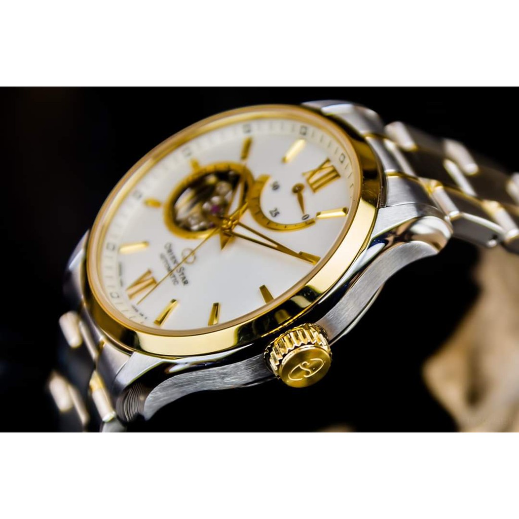 Đồng hồ nam Orient Star Open heart Demi Gold RE-AT0004S00B - máy Automatic - Kính Sapphire nguyên khối