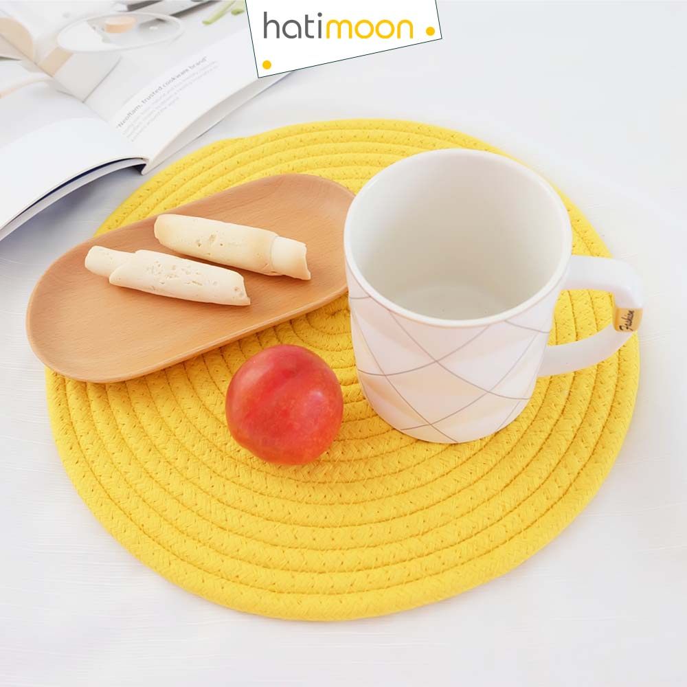 Tấm lót decor, tấm lót ấm trà, đế lót nồi, đĩa sợi vải màu đậm 24cm, 30cm - Hatimoon