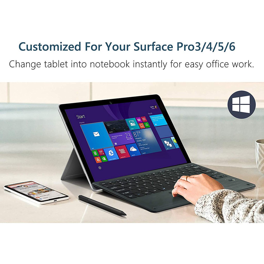 Bàn Phím bluetooth Cho microsoft surface go 2 3 4 pro 7 / 6 / 5 / 4 / 3 Có Màn Hình Cảm Ứng Và Pin Sạc