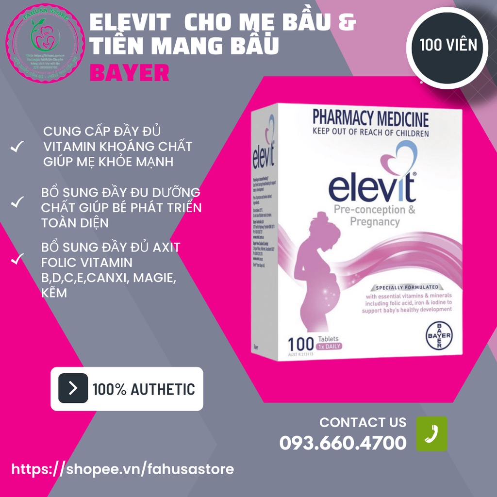 Elevit Của Úc Hộp 100 Viên - Vitamin Tổng Hợp Cho Bà Bầu Date 2026 - Xuất Xứ Úc