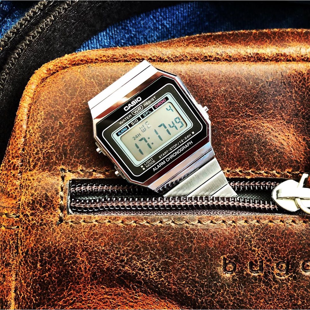 Đồng hồ Nam Casio A700W-1A, đồng hồ chính hãng, dây bạc mặt đen