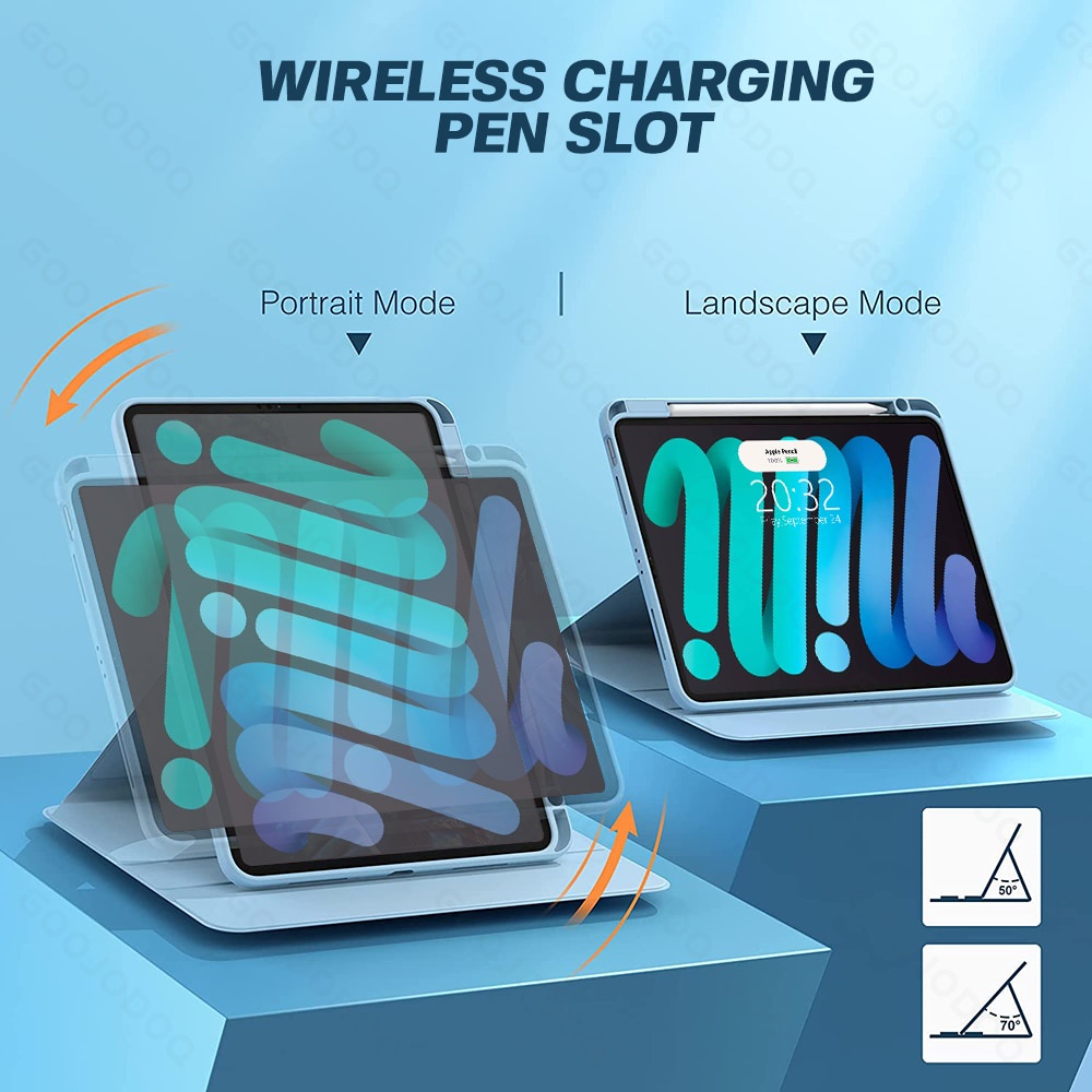IKey 360° Rotation Case For iPad Pro 11 12.9 2022 2021 Mini 6 7th 8th 9th Gen 10.2 10 Air 5 4 4th Gen 10.9 inch 2018 2020 All inclusive Acrylic Anti-Fall Smart Wake-up Sleep With Pen Slot Vertical Holder Stand Transparent Cover