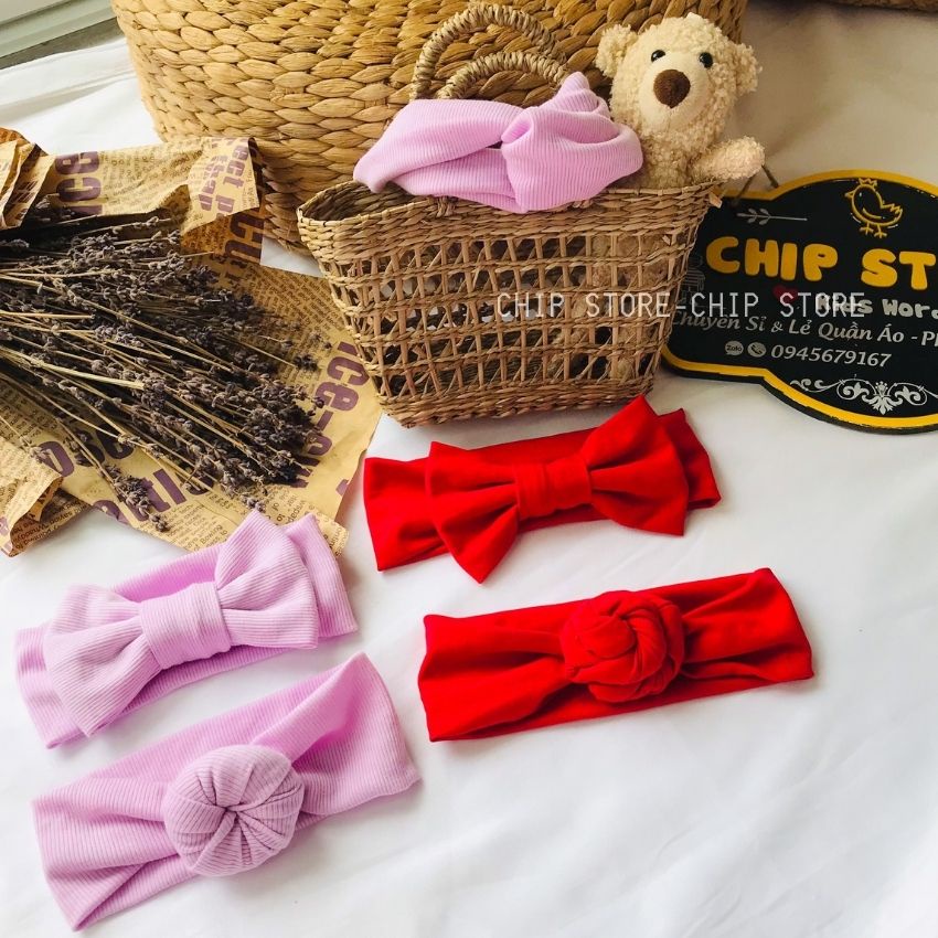 Turban cho bé CHIP STORE Băng đô nơ củ tỏi đáng yêu cho bé gái có size 3 tháng - 1 tuổi