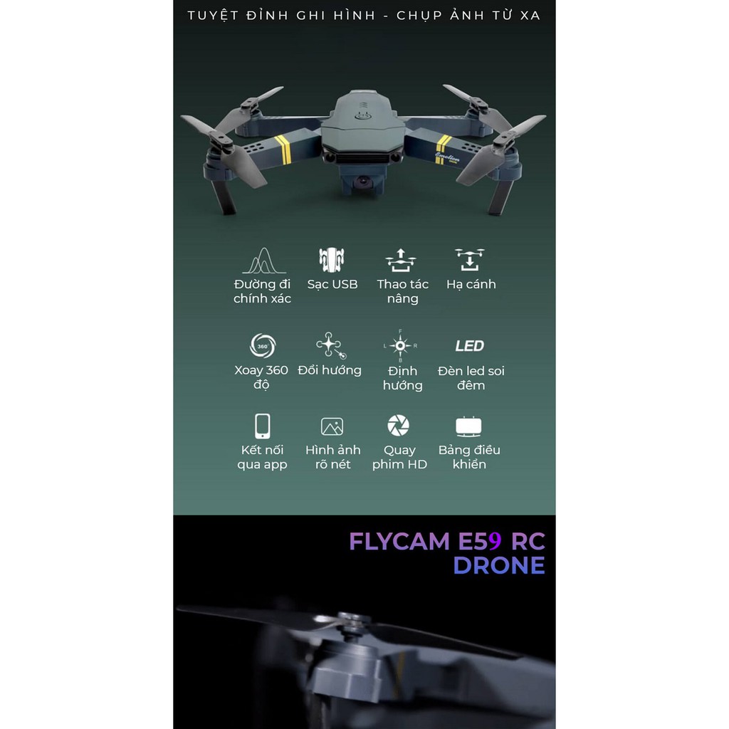 Máy bay điều khiển, Flycam, Flycam giá rẻ E59 điều khiển từ xa, camera 4K 720P chống rung quang học