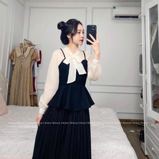 Set áo peplum nơ + chân váy dài