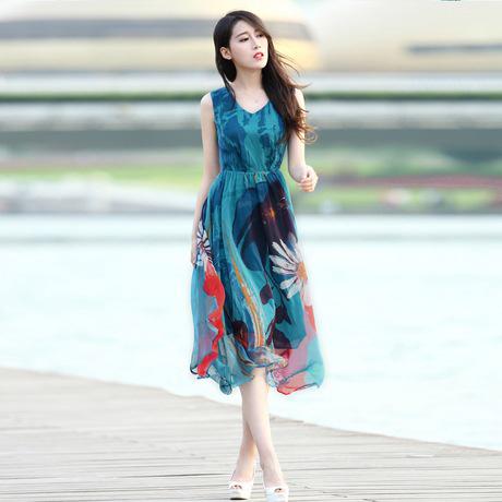 Đầm Chiffon Dài Đi Biển Phong Cách Bohemian