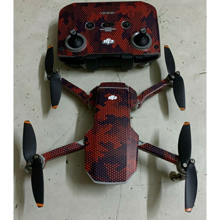 Skin Mavic Mini 2 - Camo Chấm Đỏ Đen 3D - Chuẩn Full Body