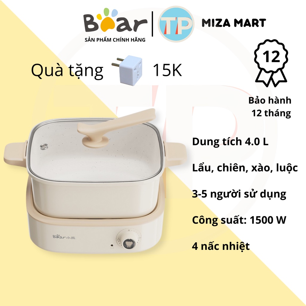 Nồi lẩu điện đa năng Bear DHG-C40M1, dung tích 4L, dùng để chiên, xào, hấp, luộc