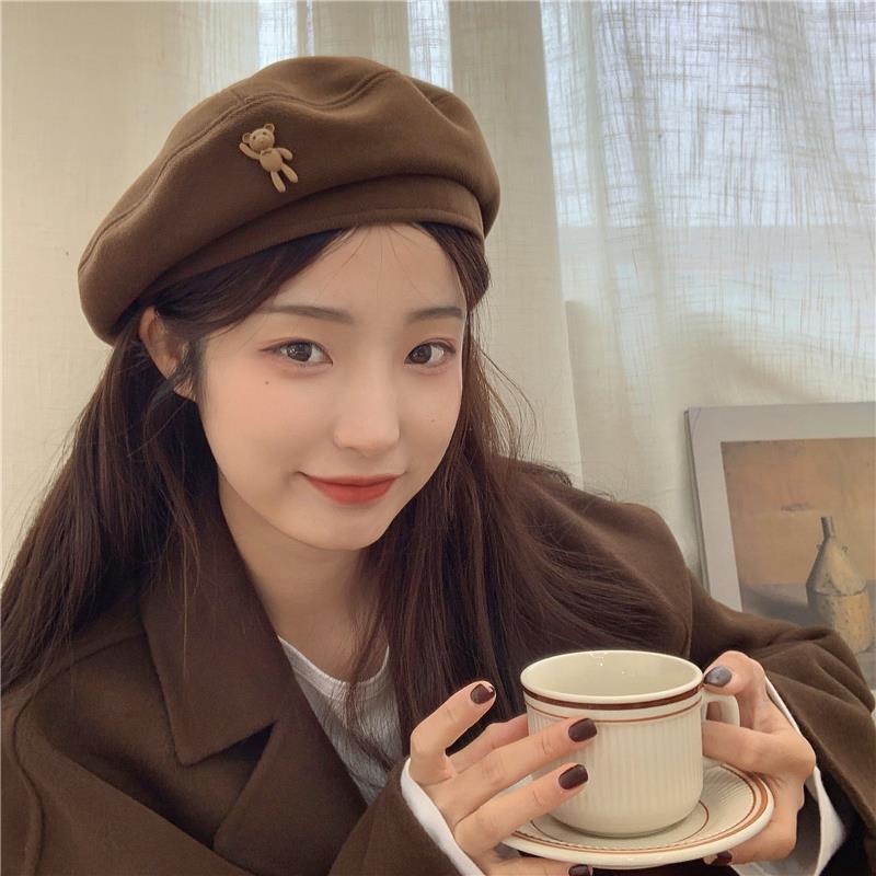 Mũ Nồi Len Hình Gấu Phong Cách vintage Xinh Xắn