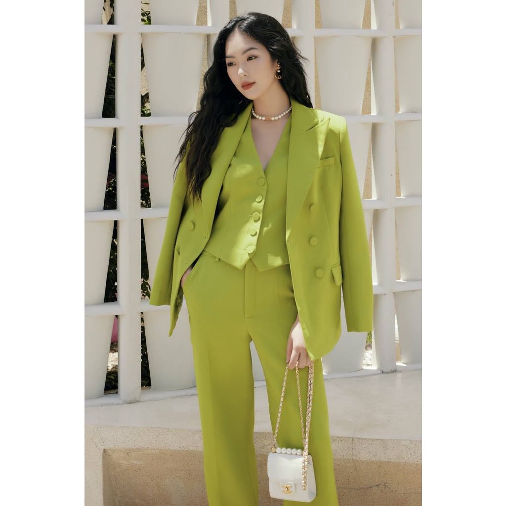Set áo blazer cốm,gile và quần suông ống đứng HUONGBOUTIQUE VEST192