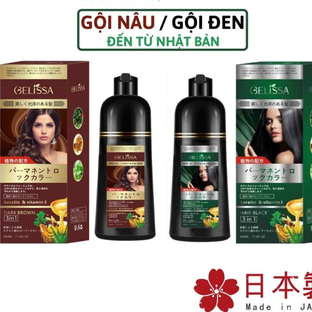 Dầu gội phủ bạc GELISSA 500ml nhật bản - Dầu gội nhuộm tóc đen, nhuộm tóc nâu. thảo dược tự nhiên an toàn GD05