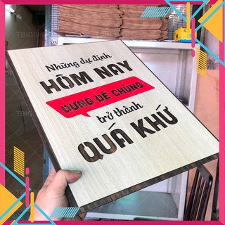 Tranh bằng gỗ cắt nội dung slogan tạo động lực trong công việc, học tập cho nhân viên, học sinh