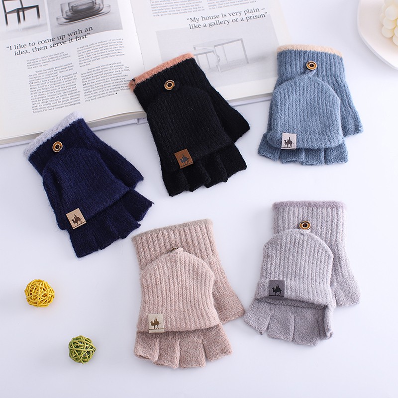 Găng tay hở ngón giữ ấm mùa đông phong cách Hàn Quốc đáng yêu