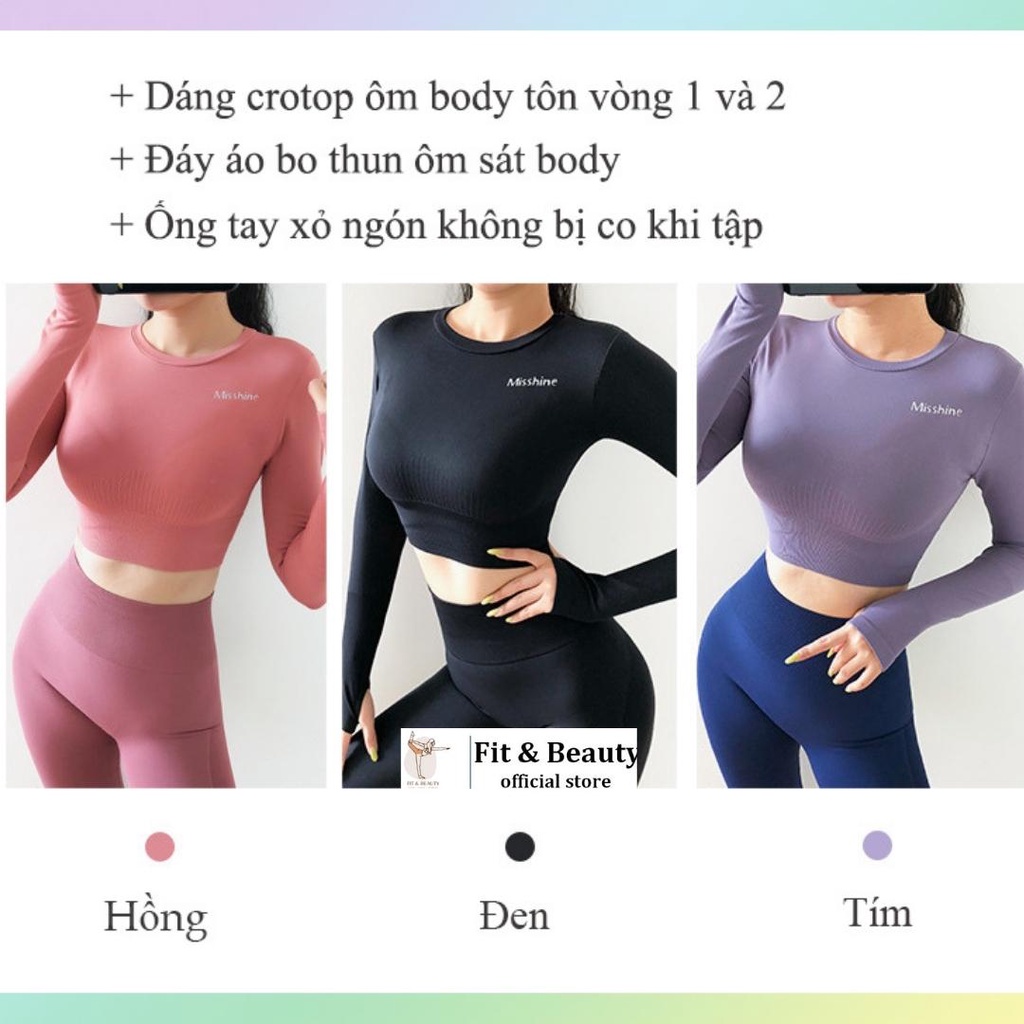 Áo croptop tay dài, áo tập gym nữ dài tay ôm body vải dệt kim cao cấp CROP12