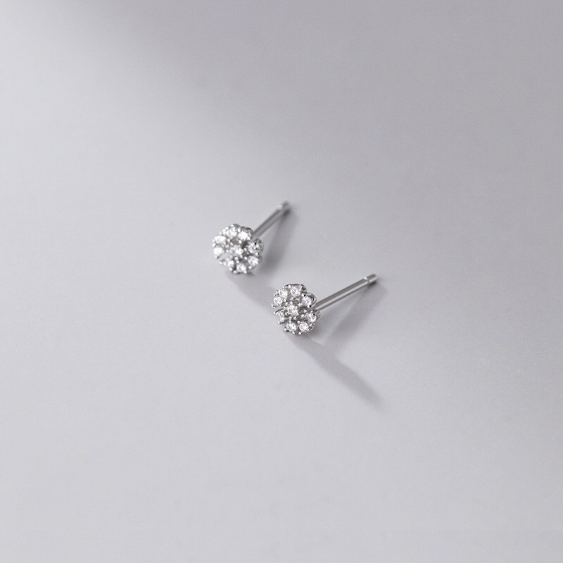 Bông tai bạc nữ H.A.S hình hoa nhỏ đính đá - HBT3