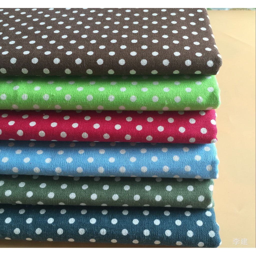 Vải linen họa tiết Chấm bi xanh lá mạ V-C04