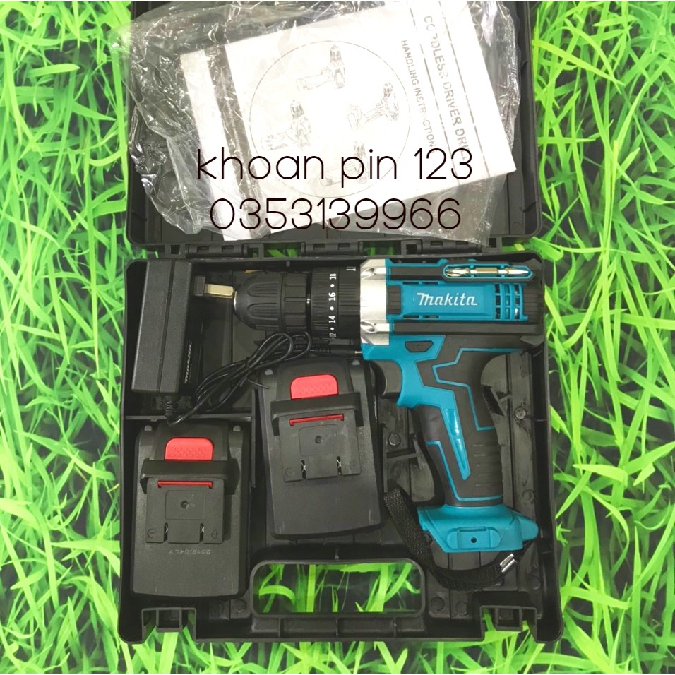 Máy khoan pin, máy vặn vít MAKITA 24V new loại 1 có búa, bộ 2 pin 5 cell