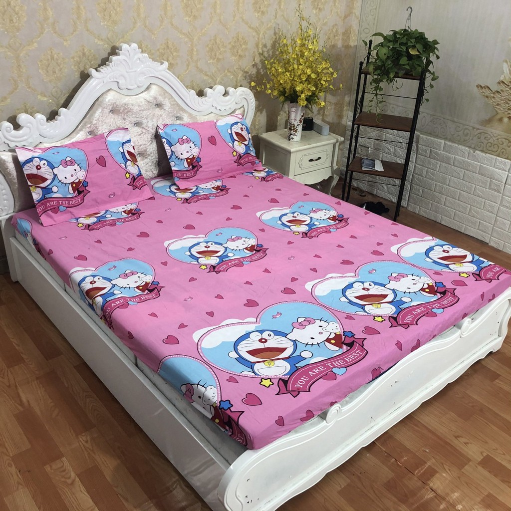 BỘ DRAP 1M2  COTTON POLY KÈM VỎ GỐI ÔM MẪU VỊT VÀNG M837523