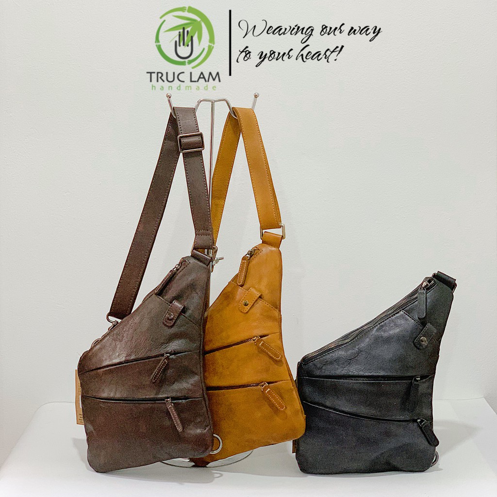 Túi Đeo Chéo Thời Trang Nam Da Bò Thật Cao Cấp Ba Khóa Kéo – Trúc Lâm Handmade