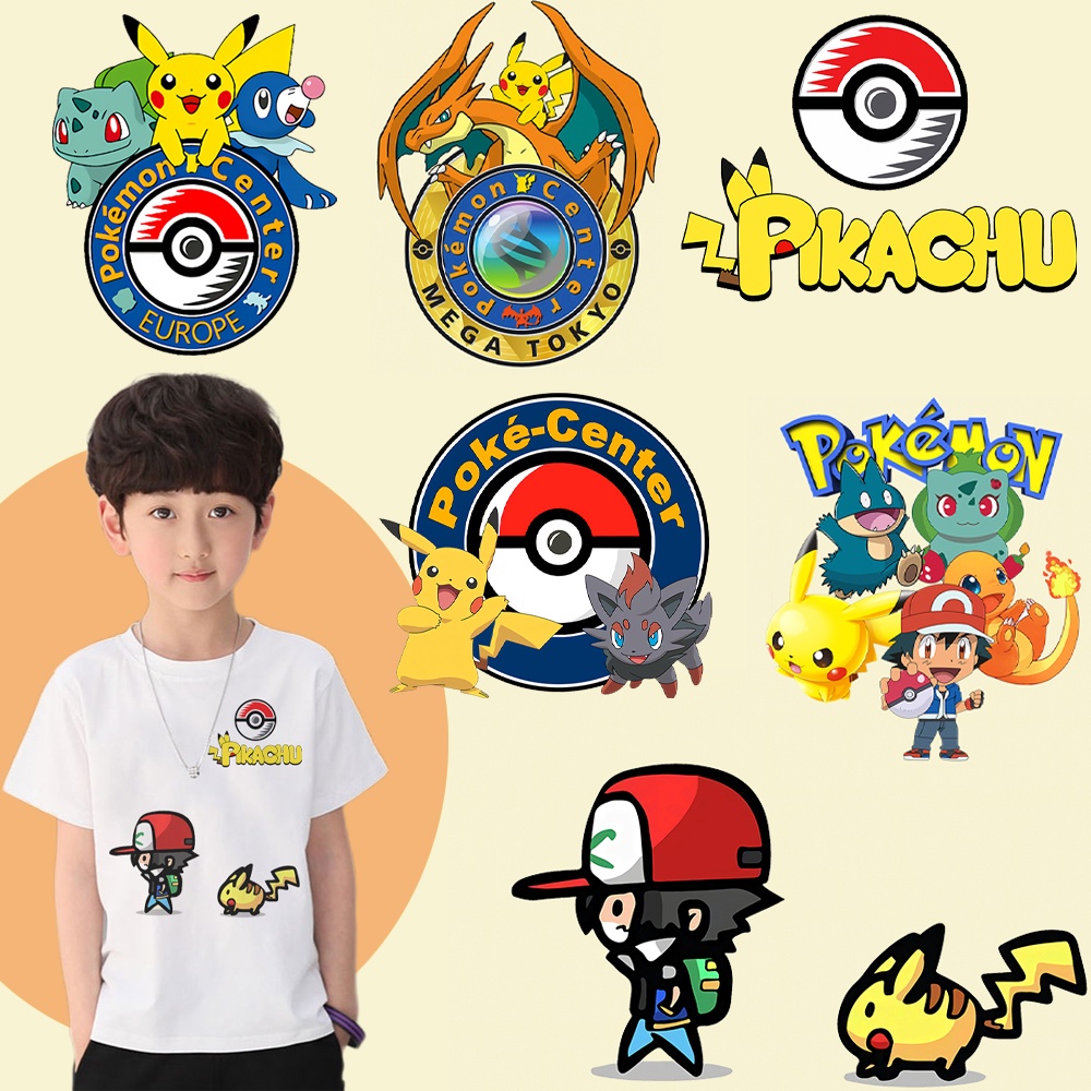 Miếng Dán Trang Trí Áo Thun Họa Tiết pikachu / Quái Vật Dễ Thương Cho Bé DIY