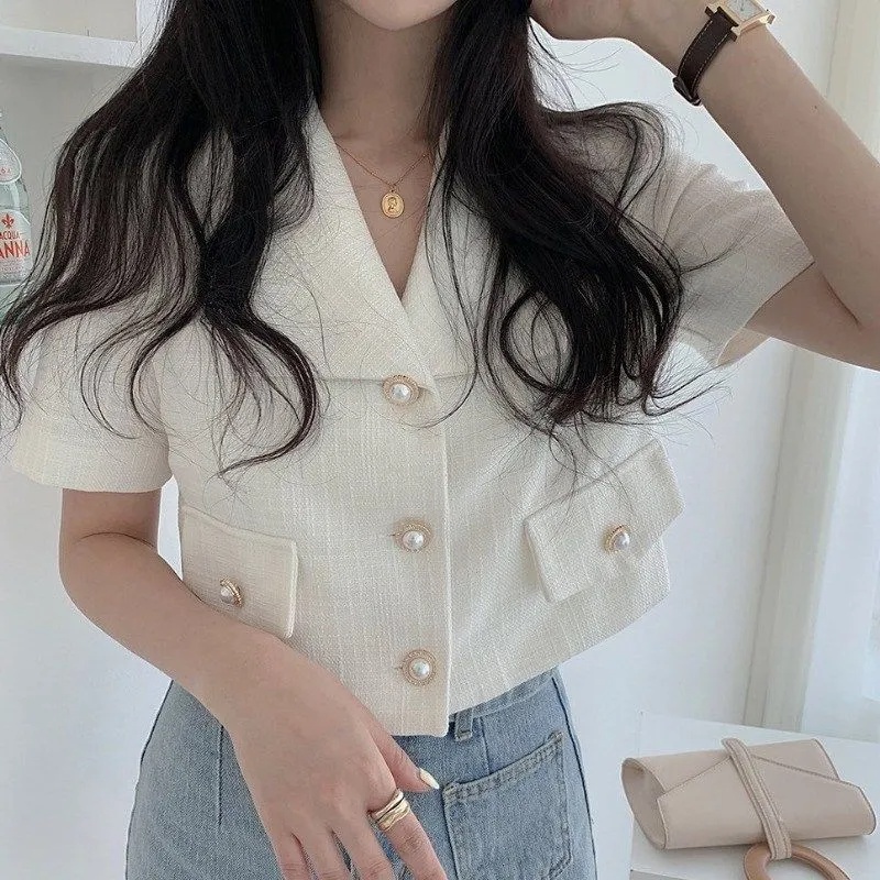 Áo Khoác Ngắn Tay Dáng Rộng Phong Cách Hàn Quốc Mới