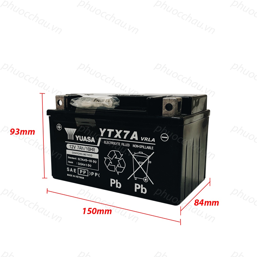 Bình Ắc Quy Khô GS YUASA YTX7A 12V7AH Attila Đời Đầu / Đời 2 Đít Bầu, Attila Victoria Đời Đầu 2004-2005 (12V-7Ah)