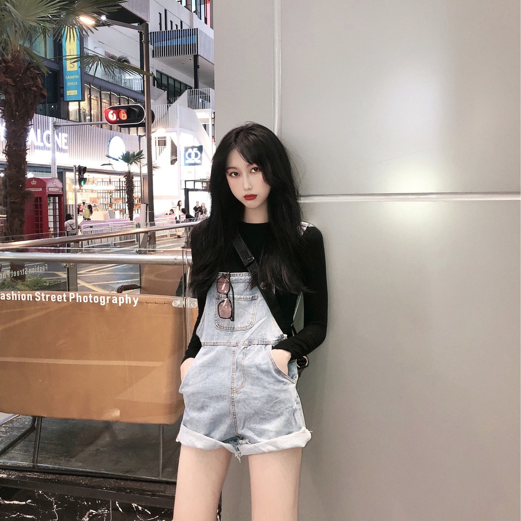 Yếm quần short jeans nữ ngắn có túi quần ulzzang