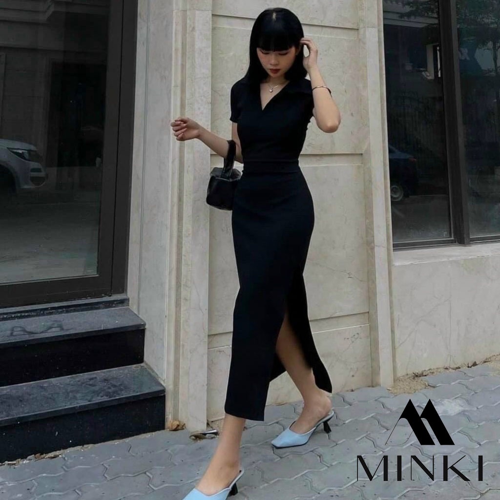 ĐẦM BODY CỔ SƠ MI KHOÉT LƯNG - CHẤT LIỆU CAO CẤP - MÀU ĐEN SANG TRỌNG