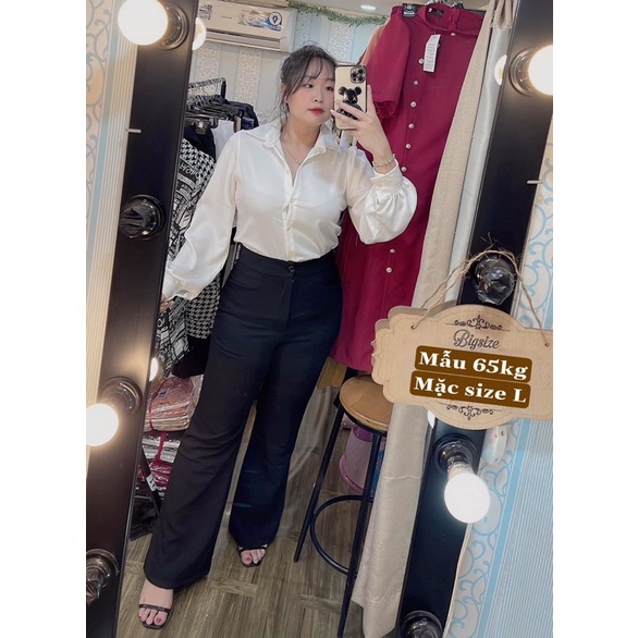 Áo sơ mi tay phồng dài - Quần ống loe - M/L/XL/XXL từ 50kg đến 90kg Shop Táo Đỏ Bigsize