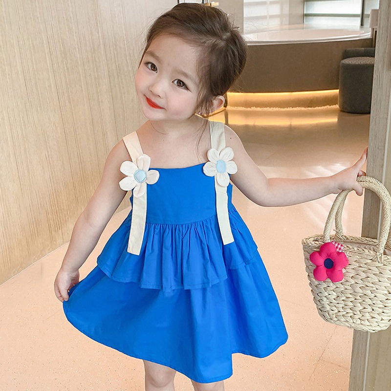 Đầm Công Chúa Hai Dây Màu Trơn Thời Trang Mùa Hè Hàn Quốc Cho Bé Gái Se7en