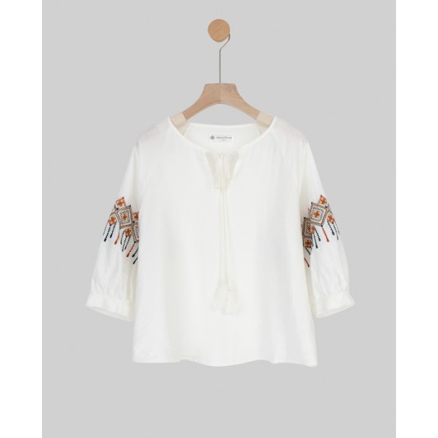 Áo sơ mi trắng thêu tay tua rua buộc cổ 1AO2130 ADORE DRESS