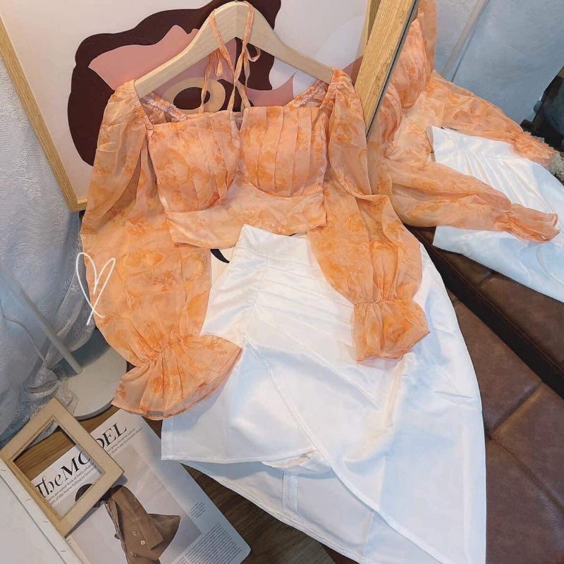 Sét áo cam phối chân váy