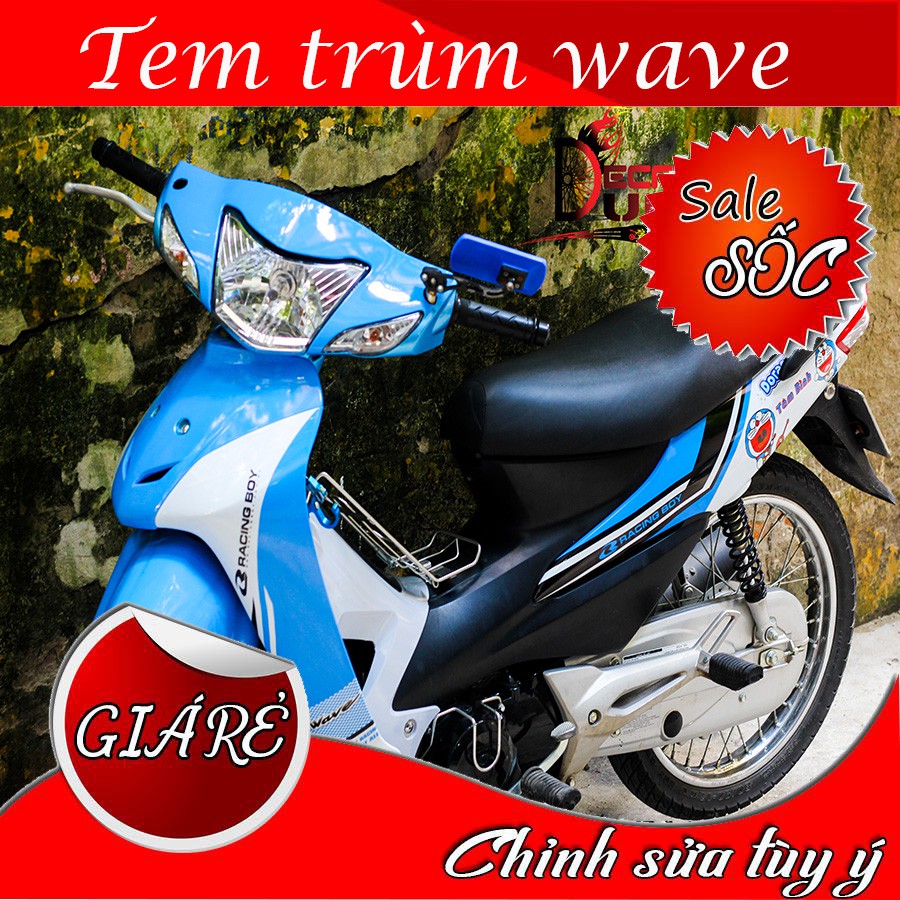 Tem Trùm Wave Doremon Xanh Viền Trắng