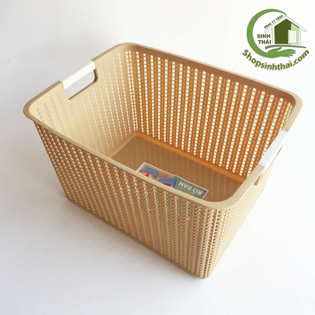 Rổ nhựa vuông đan Việt Nhật - rổ giả mây lớn  36 x 22 x 21cm - màu ngẫu nhiên