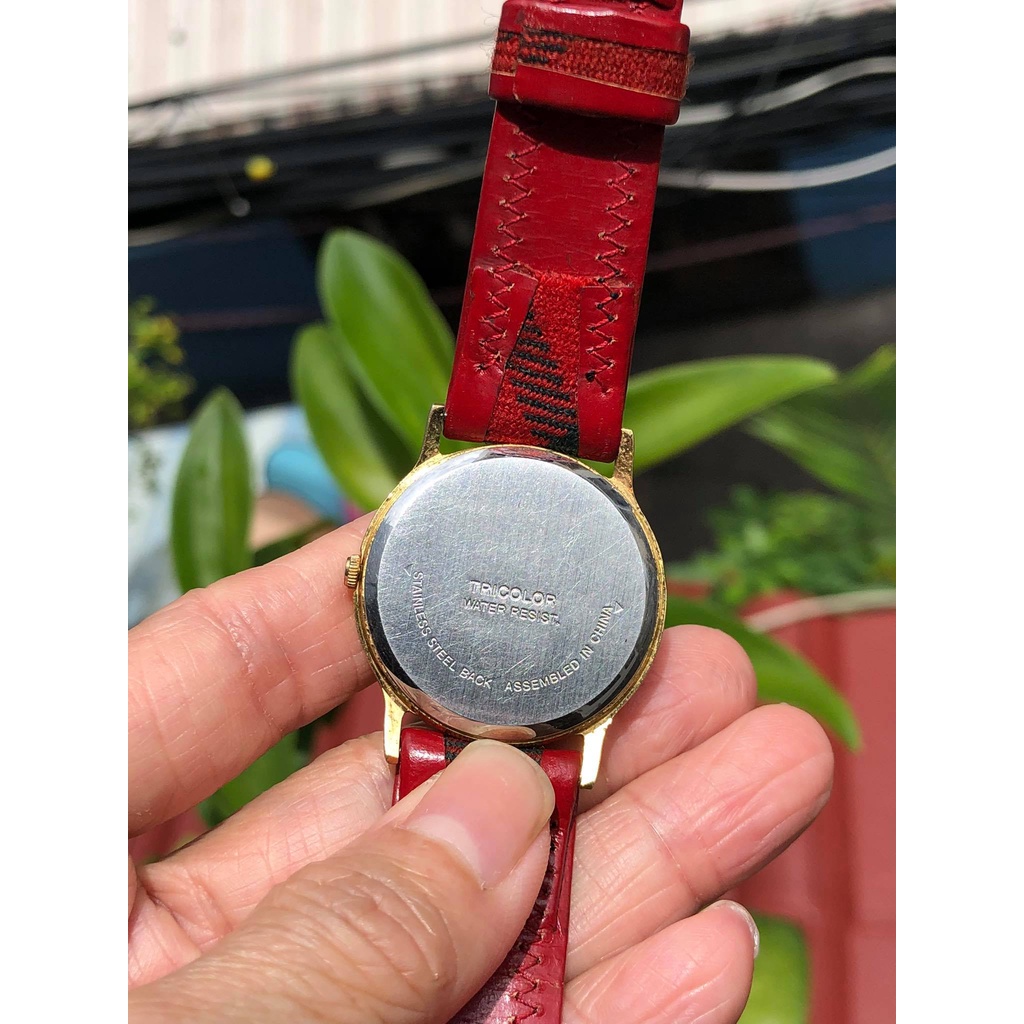Đồng hồ nữ hiệu Tricolor, dây vải phối da, hàng đã qua sử dụng