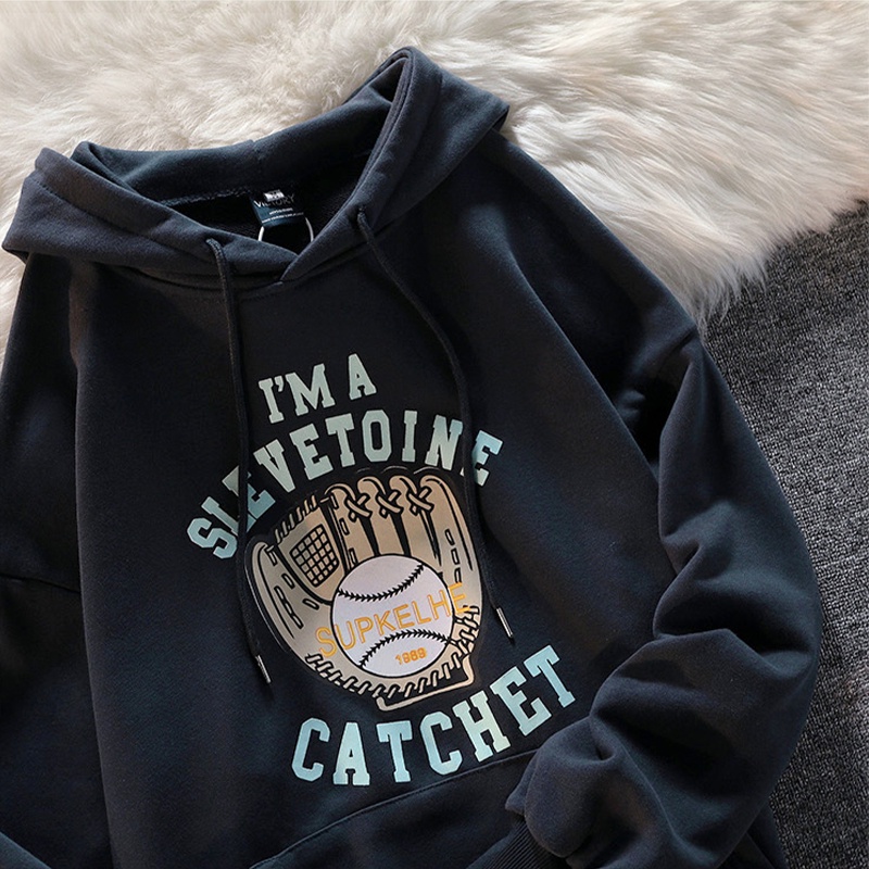 Áo Khoác Hoodie Tay Dài Dáng Rộng In Họa Tiết Bóng Chày Phong Cách Hip Hop Thời Trang Cho Nam Và Nữ